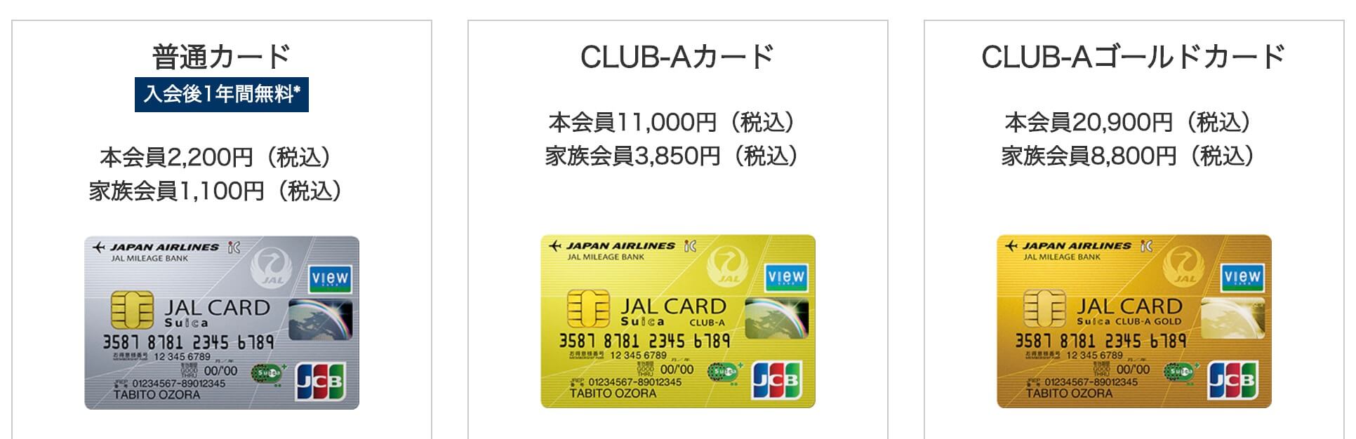 JALカードSuicaの年会費別種類