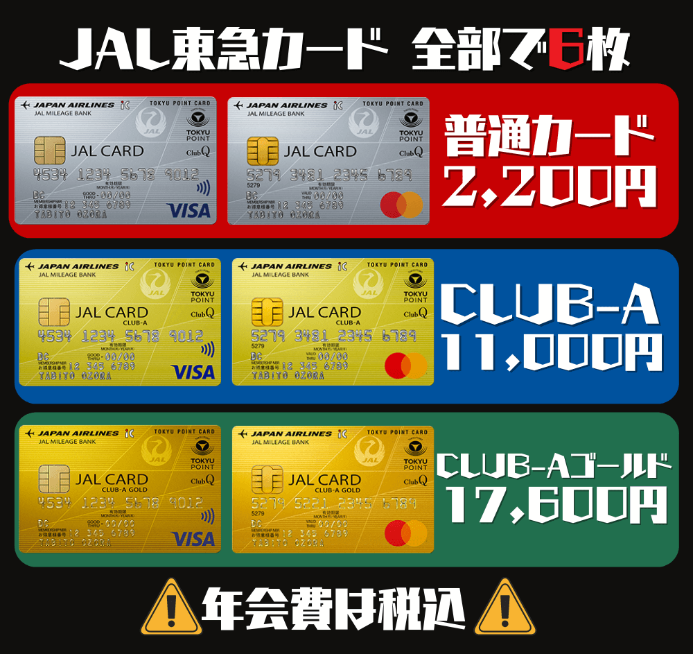 JALカード TOKYU POINT ClubQのラインナップ