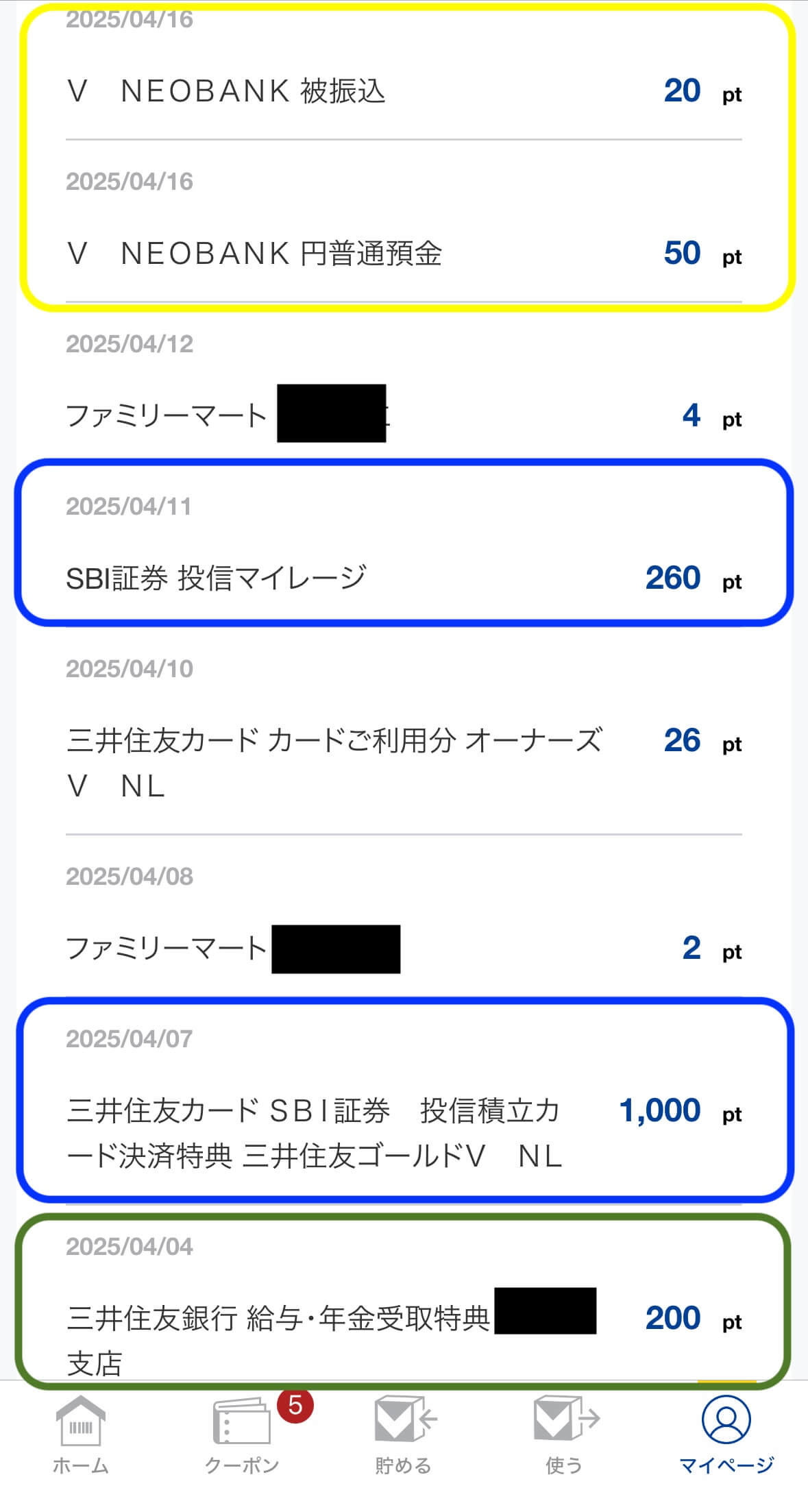 毎月自動で付与されるVポイント
