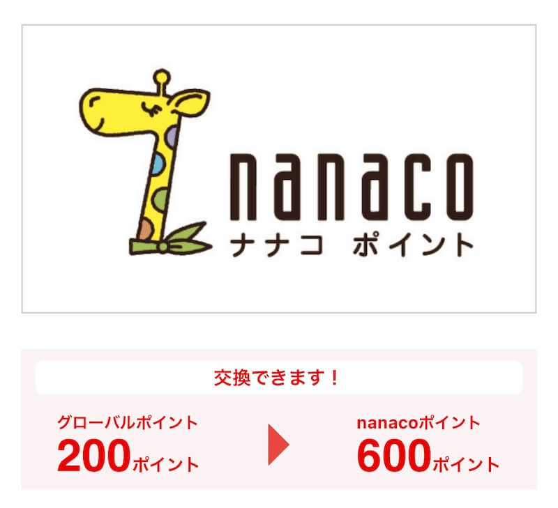 グローバルポイントからnanacoポイントに交換