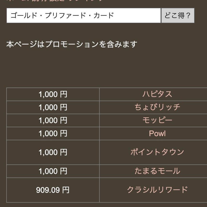 ゴールドプリファードポイントサイト