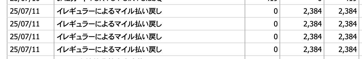 マイル特典航空券イレギュラーの払い戻し