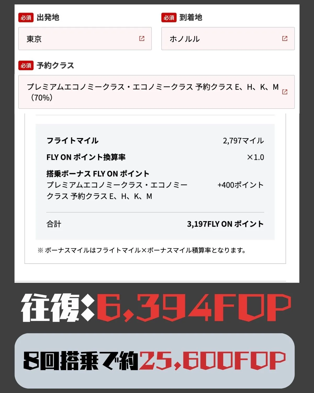ハワイ往復で貯まるFOP