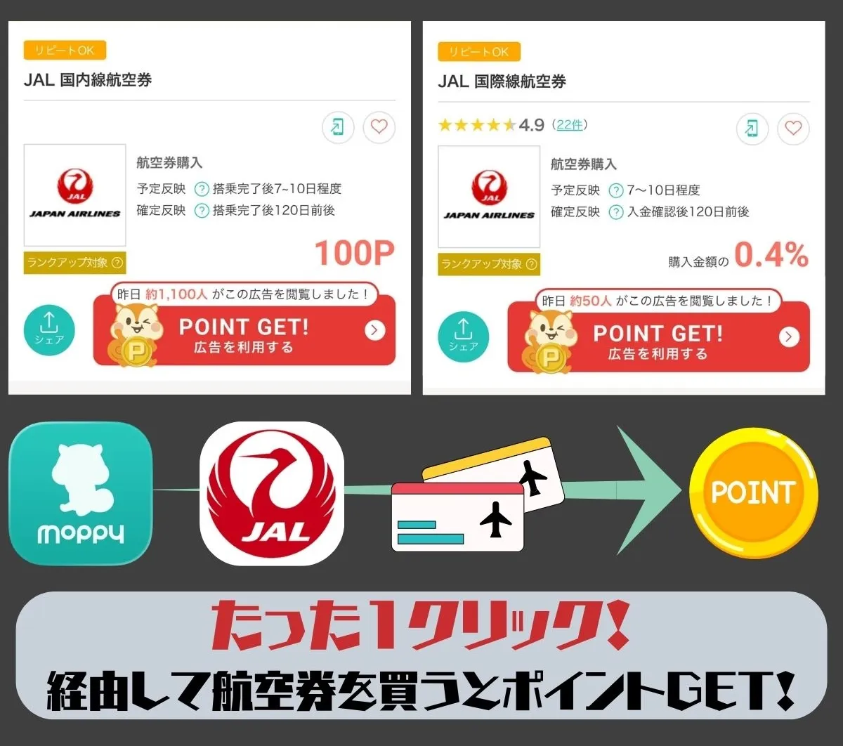 モッピー経由でJAL航空券を購入する